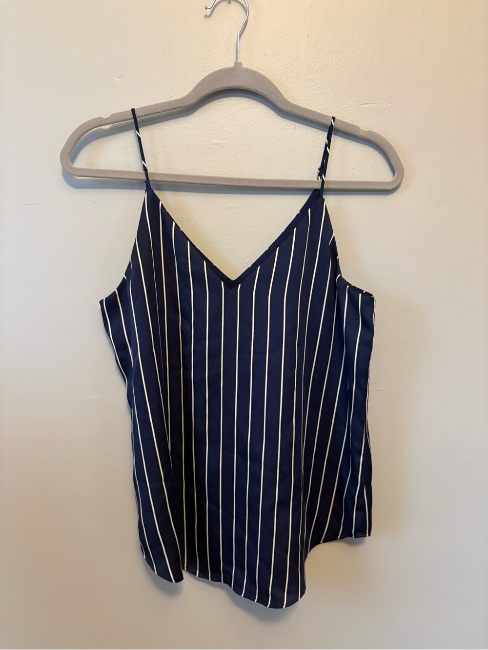 Express Navy and White Vertical Stripe V-Neck Cami